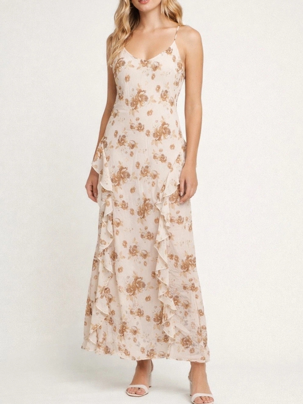 Forever 21 NWT Floral Ruffle Dress In Tan Size  Medium